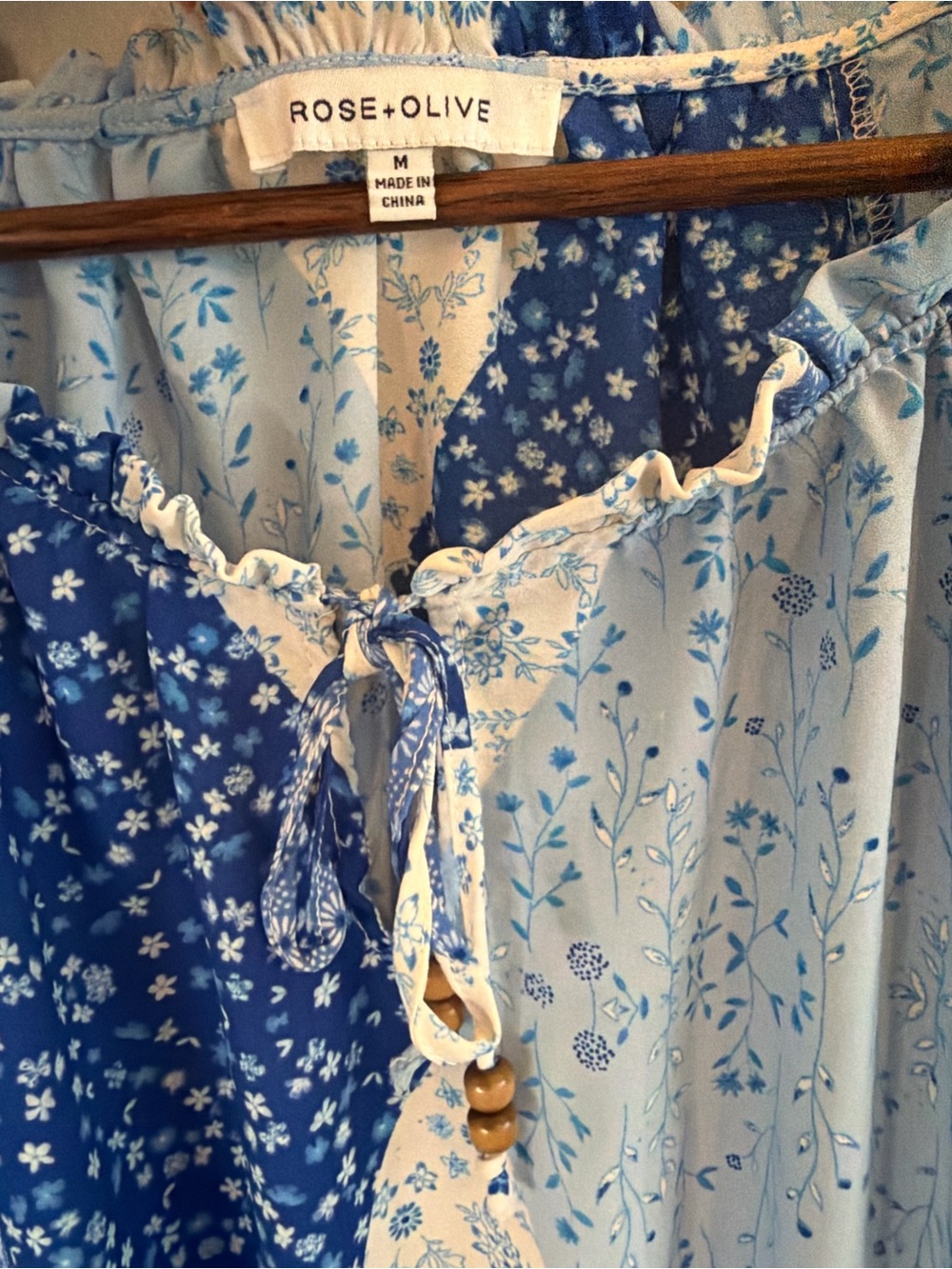 Rose & Olive Blue Patchwork Floral Peasant Blouse - Picture 5 of 7